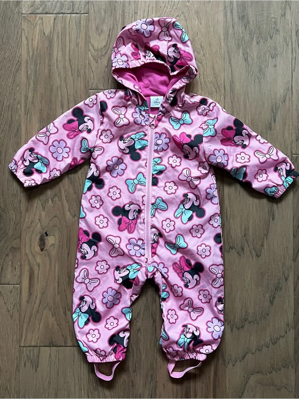 Disney Pink Minnie Mouse Hooded Puddlesuit Sz 18m